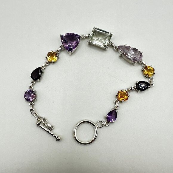 NWOT 7" One-of-a-kind multi-gemstone bracelet in sterling silver! - Picture 1 of 11